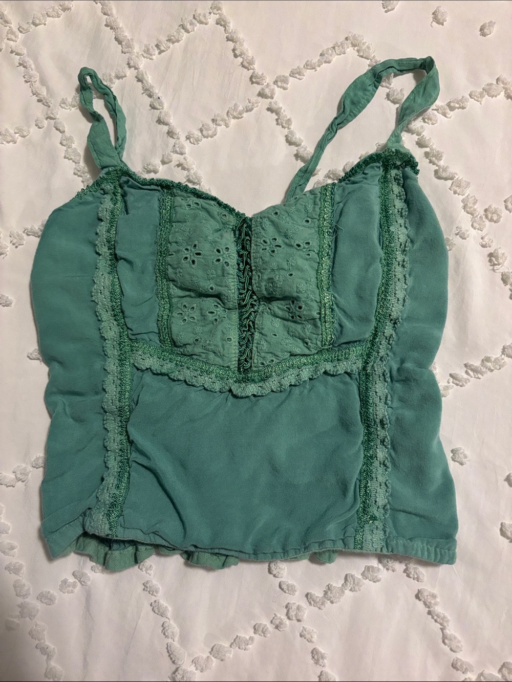 Women's Green Lace-Trim Cami Tank Top